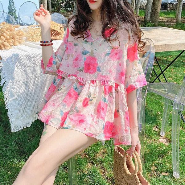 women's polos baby shirt 2021 summer korean style loose pullover v-neck ruffled a- line bubble sweet floral for women, White
women's polos baby shirt 2021 summer korean style loose pullover v-neck ruffled a- line bubble sweet floral for women, White