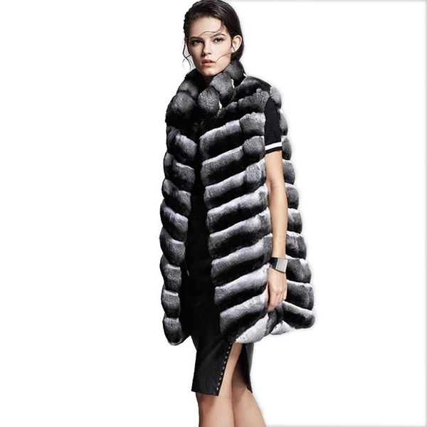 women's fur & faux 90cm real genuine vest women long style thick warm winter chinchilla color rex gilet natural waistcoat, Black
women's fur & faux 90cm real genuine vest women long style thick warm winter chinchilla color rex gilet natural waistcoat, Black
