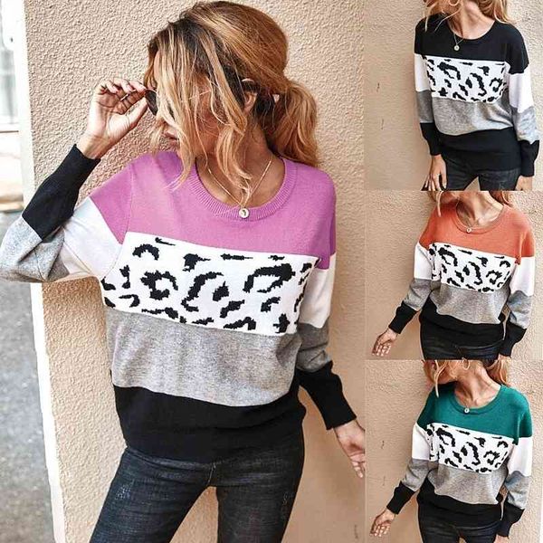 large size women's leopard sweater autumn winter color block pullovers ladies bottoming shirt casual knitwear blusa 210603, White;black
large size women's leopard sweater autumn winter color block pullovers ladies bottoming shirt casual knitwear blusa 210603, White;black