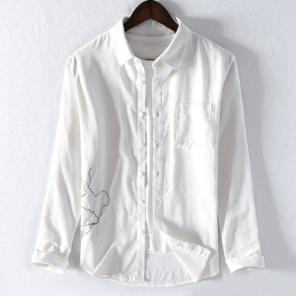 men's t-shirts cotton corduroy long-sleeved shirt autumn casual embroidery for men brand white shirts male chemise camisa jxlr, White;black
men's t-shirts cotton corduroy long-sleeved shirt autumn casual embroidery for men brand white shirts male chemise camisa jxlr, White;black