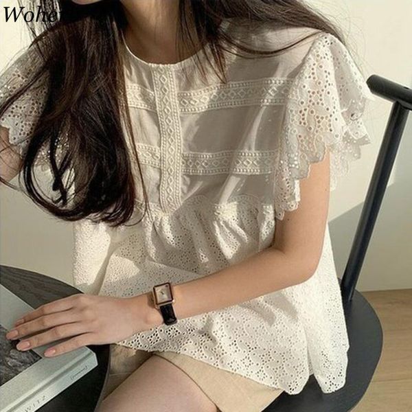 women's blouses & shirts woherb korean sweet lace hollow women summer fashion chic flying sleeve 2021 loose blusas femme, White
women's blouses & shirts woherb korean sweet lace hollow women summer fashion chic flying sleeve 2021 loose blusas femme, White