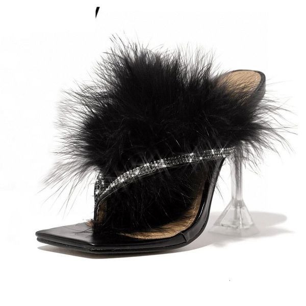 sandals feather flip flops clear cup high heel women rhinestone glitter clip toe fur slippers summer party dress shoes runway 7cid, Black
sandals feather flip flops clear cup high heel women rhinestone glitter clip toe fur slippers summer party dress shoes runway 7cid, Black