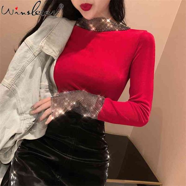 spring glitter diamond women solid t shirt female tee long sleeve hipster stand collar slim tshirts t04114b 210421, Black;gray
spring glitter diamond women solid t shirt female tee long sleeve hipster stand collar slim tshirts t04114b 210421, Black;gray