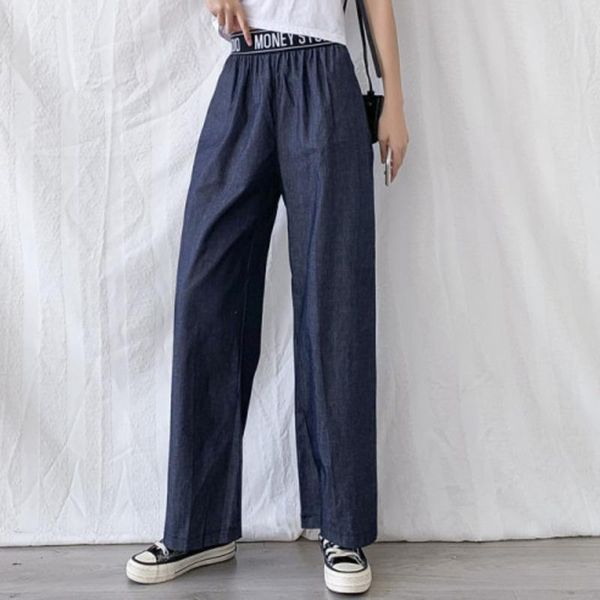 women's jeans cotton wide-leg pants for women spring and autumn high waist, Blue