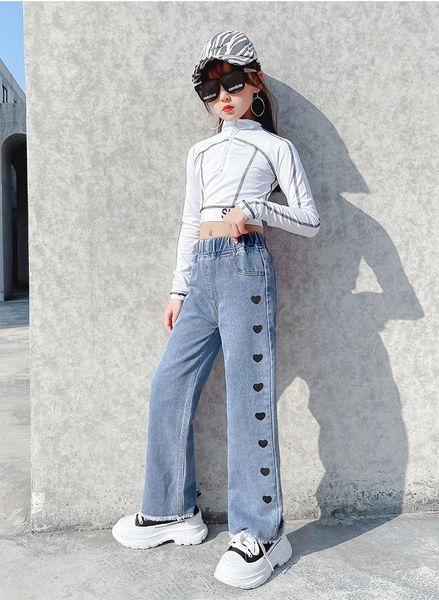 family matching outfits 5-11 years old spring pants girls cute love wide leg and autumn show long raw edge mopping jeans, Blue
family matching outfits 5-11 years old spring pants girls cute love wide leg and autumn show long raw edge mopping jeans, Blue