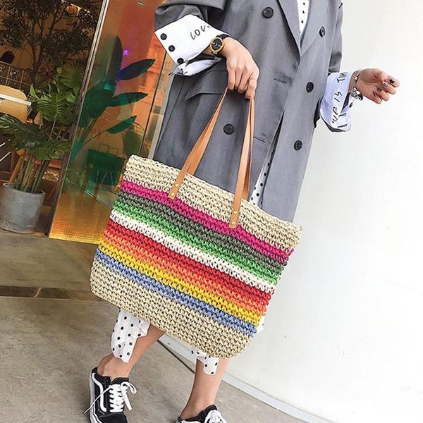 evening bags fashion large capacity handbag for women rainbow color lady summer beach shoulder totes casual straw woven shopping purse
evening bags fashion large capacity handbag for women rainbow color lady summer beach shoulder totes casual straw woven shopping purse