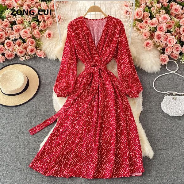 casual dresses women vintage dot medium long v-neck sleeve lace up waist big swing high street dress elegant chic robes, Black;gray
casual dresses women vintage dot medium long v-neck sleeve lace up waist big swing high street dress elegant chic robes, Black;gray