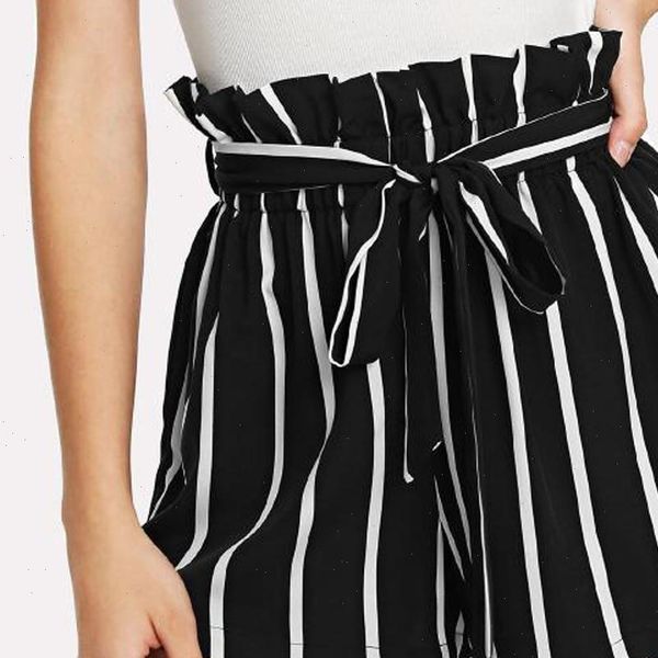 women lady womens short paper pocket pleated waist buttoned belt knot striped shorts summer casual mini, White;black
women lady womens short paper pocket pleated waist buttoned belt knot striped shorts summer casual mini, White;black