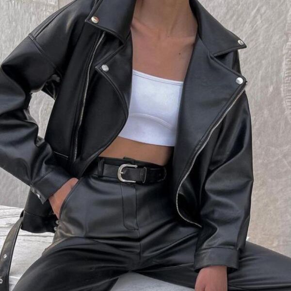 women's leather & faux holiwind 2021 jacket women casual pu loose motorcycle jackets female streetwear oversized coat chic, Black
women's leather & faux holiwind 2021 jacket women casual pu loose motorcycle jackets female streetwear oversized coat chic, Black