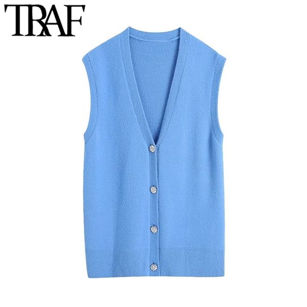 women fashion with bejewelled buttons knitted vest sweater vintage v neck soft touch female outerwear chic 210507, White
women fashion with bejewelled buttons knitted vest sweater vintage v neck soft touch female outerwear chic 210507, White
