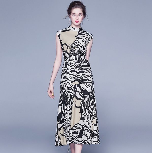 llzacoosh summer women elegant stand collar sleeveless white black tiger pattern printed dress female slim party dresses 210514, Black;gray
llzacoosh summer women elegant stand collar sleeveless white black tiger pattern printed dress female slim party dresses 210514, Black;gray