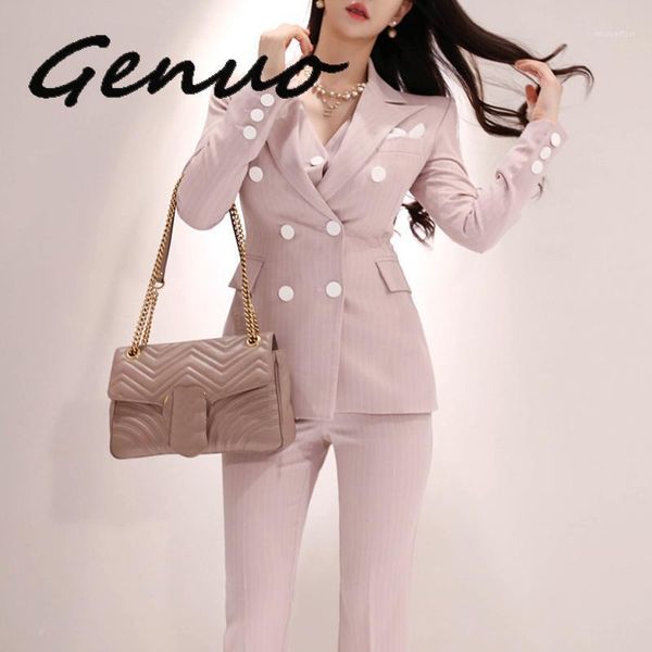 genuo 2021 office ladies striped 3 pieces set double breasted slim blazer & patchwork high waist pants women pant suits women's two pi, White
genuo 2021 office ladies striped 3 pieces set double breasted slim blazer & patchwork high waist pants women pant suits women's two pi, White