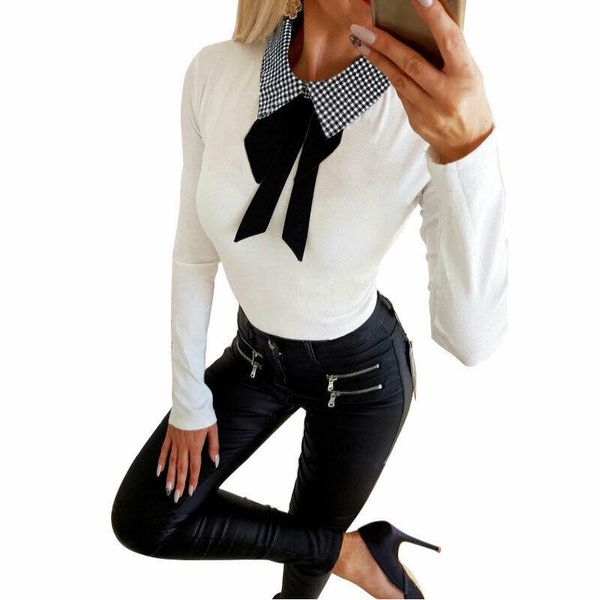 women's blouses & shirts ladies' casual fashion long sleeves pullover female bowknot plaid turn-down collar autumn wear women jump, White
women's blouses & shirts ladies' casual fashion long sleeves pullover female bowknot plaid turn-down collar autumn wear women jump, White