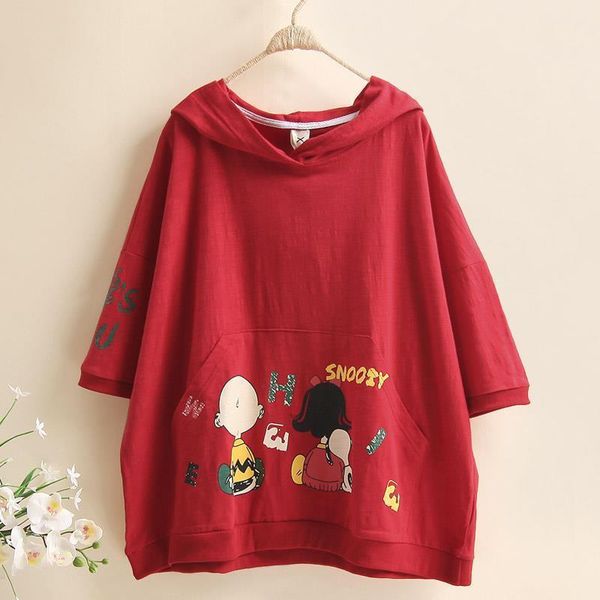 women's t-shirt summer plus size short-sleeved hooded jacket pocket cartoon printing loose, White
women's t-shirt summer plus size short-sleeved hooded jacket pocket cartoon printing loose, White