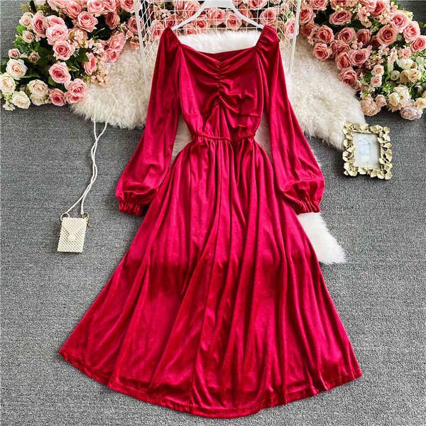 women red velvet party long dress elegant spring autumn puff sleeve big swing casual vestidos female fashion 210426, Black;gray
women red velvet party long dress elegant spring autumn puff sleeve big swing casual vestidos female fashion 210426, Black;gray