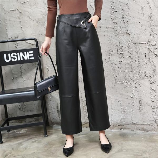 women's pants & capris real leather irregular waist genuine sheep pant female straight style loose f2372, Black;white
women's pants & capris real leather irregular waist genuine sheep pant female straight style loose f2372, Black;white