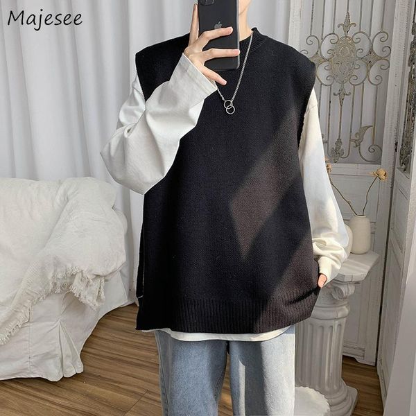 men solid sweater vest loose spring all-match knitting simple basic korean style side-slit soft stretchy clothing men's vests, Black;white
men solid sweater vest loose spring all-match knitting simple basic korean style side-slit soft stretchy clothing men's vests, Black;white
