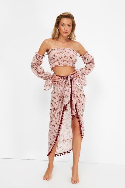 women's two piece pants trendyol flower print pompon detailed chiffon bottom-suit tbess21au0479, White
women's two piece pants trendyol flower print pompon detailed chiffon bottom-suit tbess21au0479, White