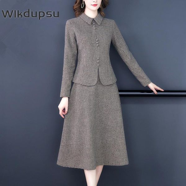 two piece dress vintage elegant skirt suits women plaid blazer jacket & high waist a line midi long cotton wool autumn winter clothes, White
two piece dress vintage elegant skirt suits women plaid blazer jacket & high waist a line midi long cotton wool autumn winter clothes, White