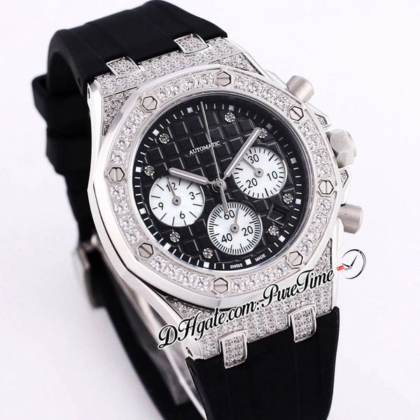 37mm 26231 miyota quartz chronograph ladies womens watch steel diamonds case black white texture dial stick markers rubber strap satch puret, Slivery;brown
37mm 26231 miyota quartz chronograph ladies womens watch steel diamonds case black white texture dial stick markers rubber strap satch puret, Slivery;brown