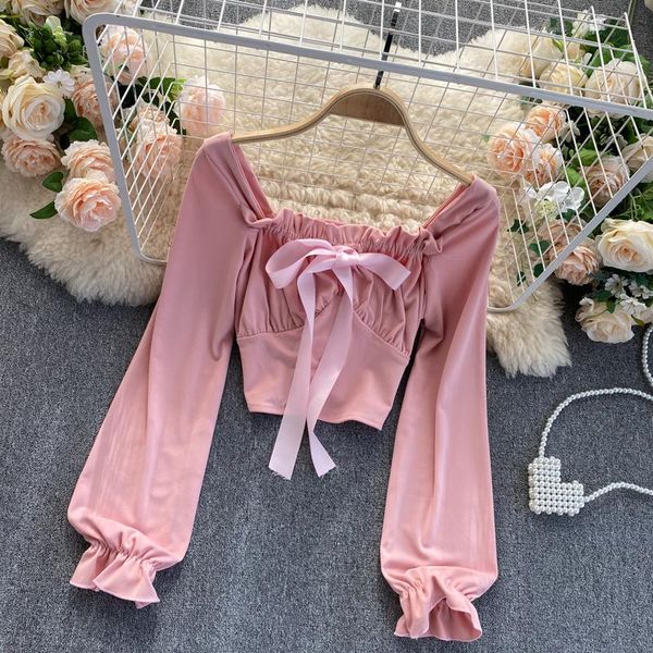 women's blouses & shirts sweet wooden ear side square collar short 2021 fashion long sleeve slim solid color and blouse j108, White
women's blouses & shirts sweet wooden ear side square collar short 2021 fashion long sleeve slim solid color and blouse j108, White