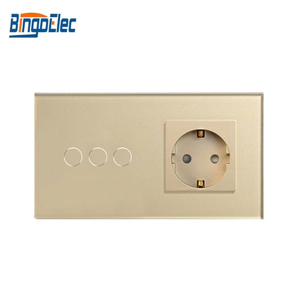 smart home control bingoelec 3gang 1way touch switch with eu standard 16a germany f socket gold crystal glass panel decoration 157*86mm
smart home control bingoelec 3gang 1way touch switch with eu standard 16a germany f socket gold crystal glass panel decoration 157*86mm