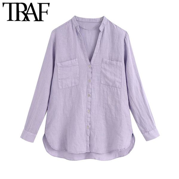 traf women fashion with pockets linen blouses vintage long sleeve button-up female shirts blusas chic 210415, White
traf women fashion with pockets linen blouses vintage long sleeve button-up female shirts blusas chic 210415, White