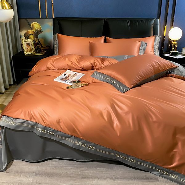 four piece ice bed sheet embroidered silk smooth naked sleeping nordic bedclothes washed tencel color matching quilt cover
four piece ice bed sheet embroidered silk smooth naked sleeping nordic bedclothes washed tencel color matching quilt cover