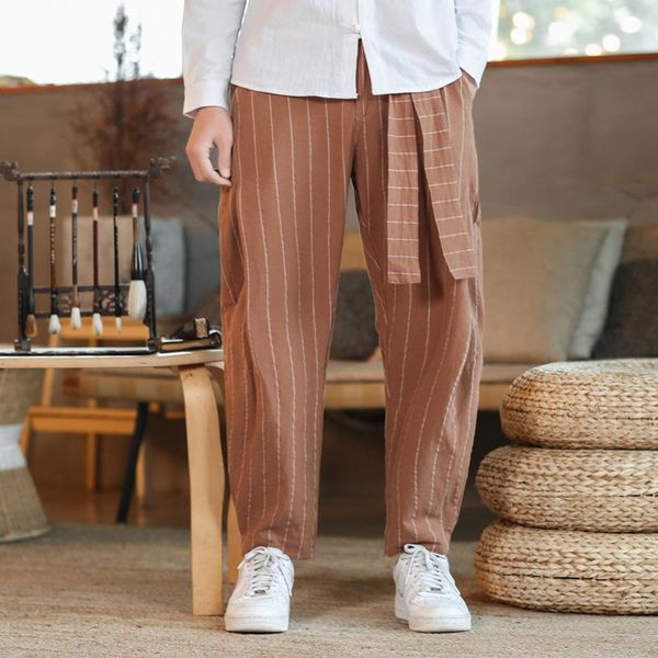 men's pants high street ins fashion micro cross legged striped elastic belt chinese style cotton linen cropped trousers, Black
men's pants high street ins fashion micro cross legged striped elastic belt chinese style cotton linen cropped trousers, Black