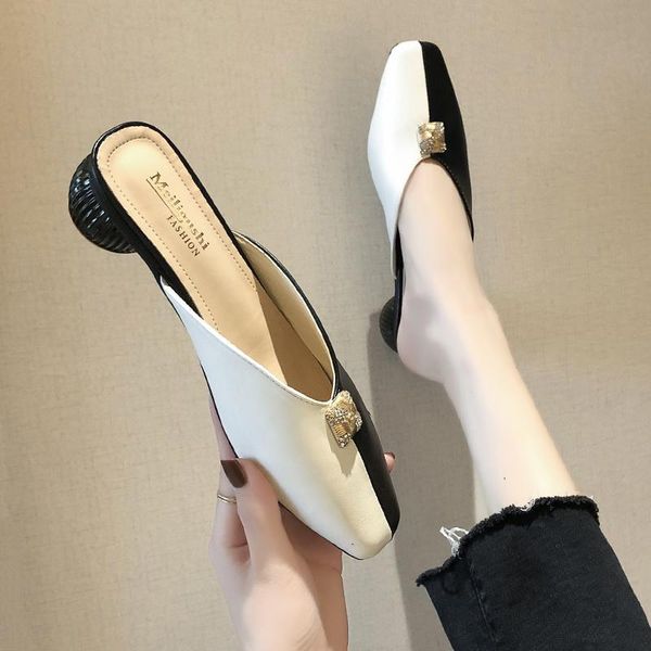 slippers pu leather round ball heel women square toe mules shoes summer fashion outdoor sandals closed, Black
slippers pu leather round ball heel women square toe mules shoes summer fashion outdoor sandals closed, Black