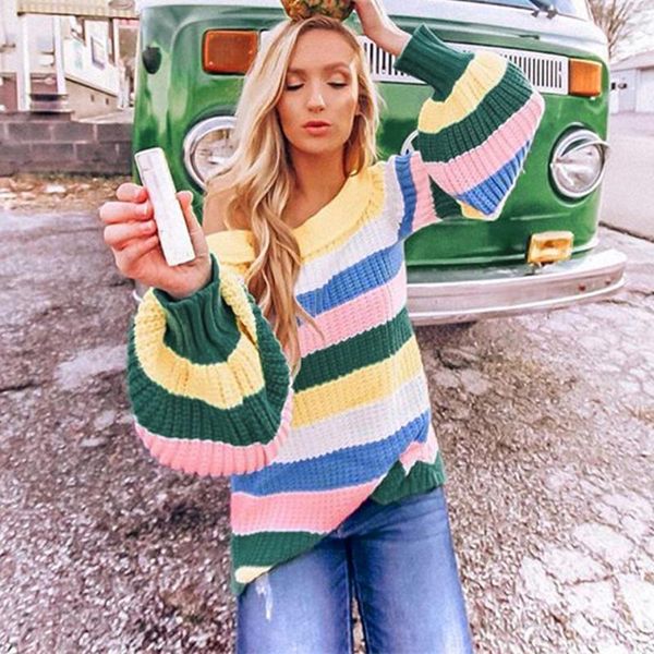 women's sweaters 2021 autumn winter striped pullover plus size women knitted patchwork rainbow color stripe o-neck sweater, White;black
women's sweaters 2021 autumn winter striped pullover plus size women knitted patchwork rainbow color stripe o-neck sweater, White;black