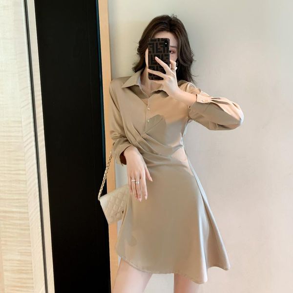 casual dresses 2021 autumn style waist slim shirt dress female satin pleated temperament, Black;gray
casual dresses 2021 autumn style waist slim shirt dress female satin pleated temperament, Black;gray