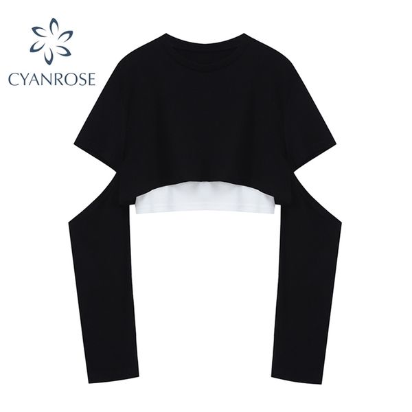 women casual street crop tee white camisole+black o neck pullover long sleeve split t shirt outfits female spring sets 210430
women casual street crop tee white camisole+black o neck pullover long sleeve split t shirt outfits female spring sets 210430