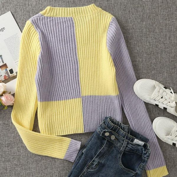 women's sweaters autumn winter women yellow purple patchwork soft pullover sweater slim fit round neck ripple knitwear long sleeve pull, White;black
women's sweaters autumn winter women yellow purple patchwork soft pullover sweater slim fit round neck ripple knitwear long sleeve pull, White;black