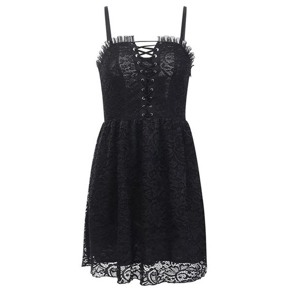 women gothic spaghetti strap black ruffles floral lace bandage basic mini dress e56b casual dresses, Black;gray
women gothic spaghetti strap black ruffles floral lace bandage basic mini dress e56b casual dresses, Black;gray