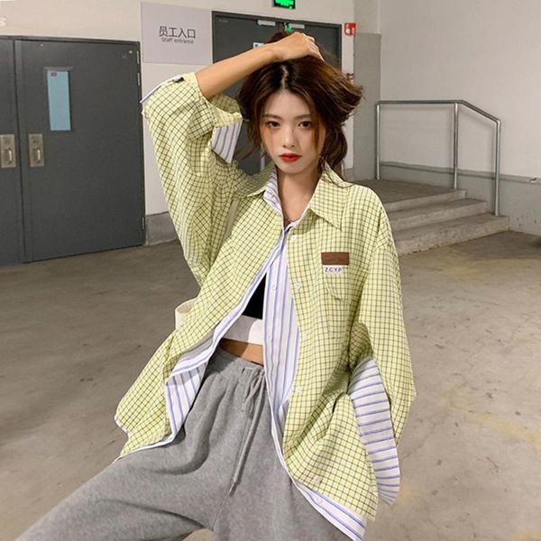 women's blouses & shirts 2021 spring plaid blouse women fake two piece patchwork turn down collar long sleeve casual loose blusas muje, White
women's blouses & shirts 2021 spring plaid blouse women fake two piece patchwork turn down collar long sleeve casual loose blusas muje, White