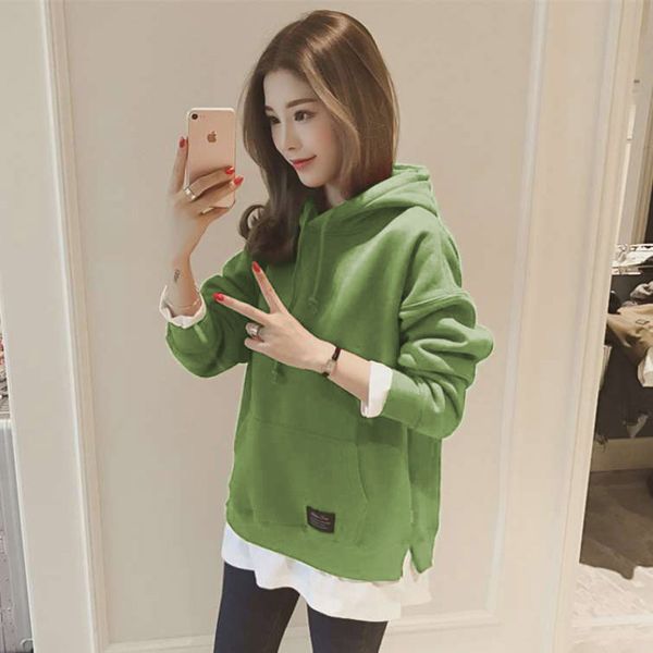 women fake 2 piece hoodies long sleeve solid color casual split side hooded sweatshirt oversize loose street fashion, White;black
women fake 2 piece hoodies long sleeve solid color casual split side hooded sweatshirt oversize loose street fashion, White;black