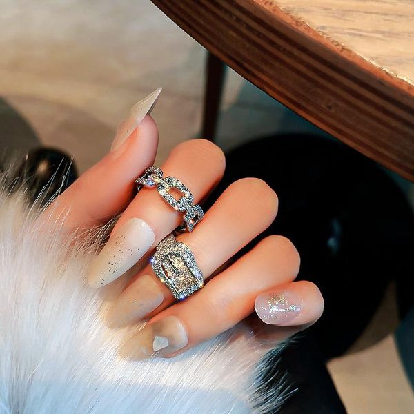 cluster rings minar korean spark rhinestones hollow link for women chunky chain belt wide adjustable open charm ring wedding jewelry, Golden;silver
cluster rings minar korean spark rhinestones hollow link for women chunky chain belt wide adjustable open charm ring wedding jewelry, Golden;silver