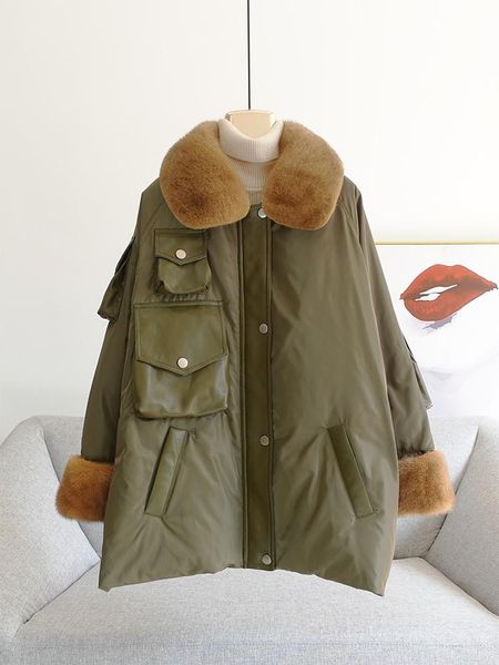 women's fur & faux mink collar parker stitching down jacket 2021 european station design sense mid-length, Black
women's fur & faux mink collar parker stitching down jacket 2021 european station design sense mid-length, Black
