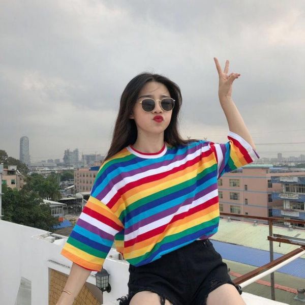 women's t-shirt women rainbow striped t shirt harajuku tshirt 2021 summer student punk o-neck short sleeve camiseta feminina, White
women's t-shirt women rainbow striped t shirt harajuku tshirt 2021 summer student punk o-neck short sleeve camiseta feminina, White