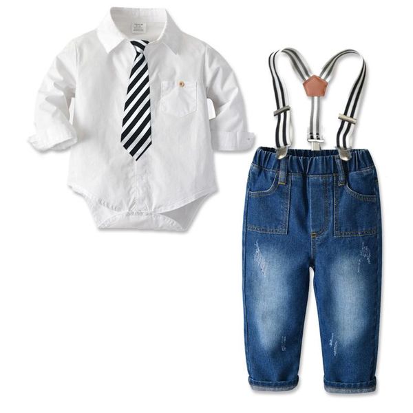 clothing sets 2021 autumn white romper suit for baby boy clothes denim pants with belt 4 pcs/set infant born outfit black tie
clothing sets 2021 autumn white romper suit for baby boy clothes denim pants with belt 4 pcs/set infant born outfit black tie