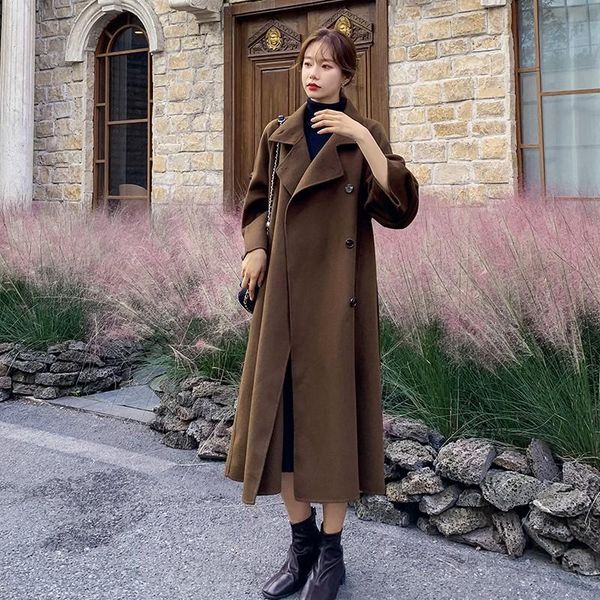 women's wool & blends korea dongdamen double faced cashmere overcoat middle long over knee caramel high end big lapel, Black
women's wool & blends korea dongdamen double faced cashmere overcoat middle long over knee caramel high end big lapel, Black