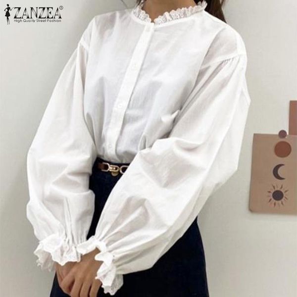 women's blouses & shirts lace patchwork 2022 fashion autumn casual puff sleeve blusas female solid button tunic oversize, White
women's blouses & shirts lace patchwork 2022 fashion autumn casual puff sleeve blusas female solid button tunic oversize, White