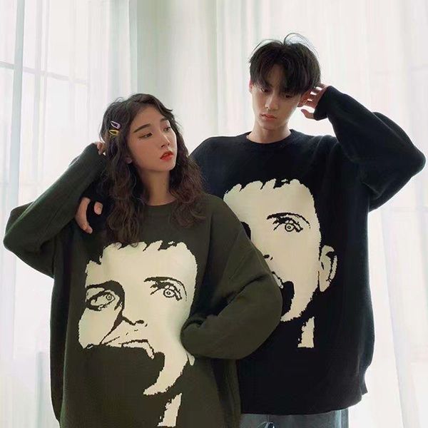 men sweater 2021 autumn collection trend loose knit pattern adorns casual s pullovers clothes hombre men's sweaters, White;black
men sweater 2021 autumn collection trend loose knit pattern adorns casual s pullovers clothes hombre men's sweaters, White;black