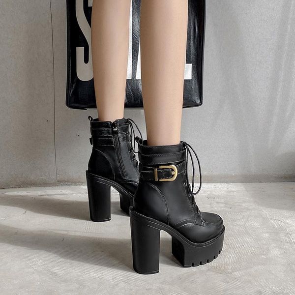 women's boots with metal buttons, gothic high heels, laces, black leather, punk style
women's boots with metal buttons, gothic high heels, laces, black leather, punk style