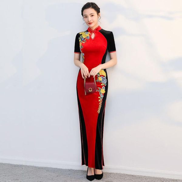 ethnic clothing velour embroidery elegant mandarin collar chinese dress double color patchwork vintage qipao classic oriental spring cheongs, Red
ethnic clothing velour embroidery elegant mandarin collar chinese dress double color patchwork vintage qipao classic oriental spring cheongs, Red
