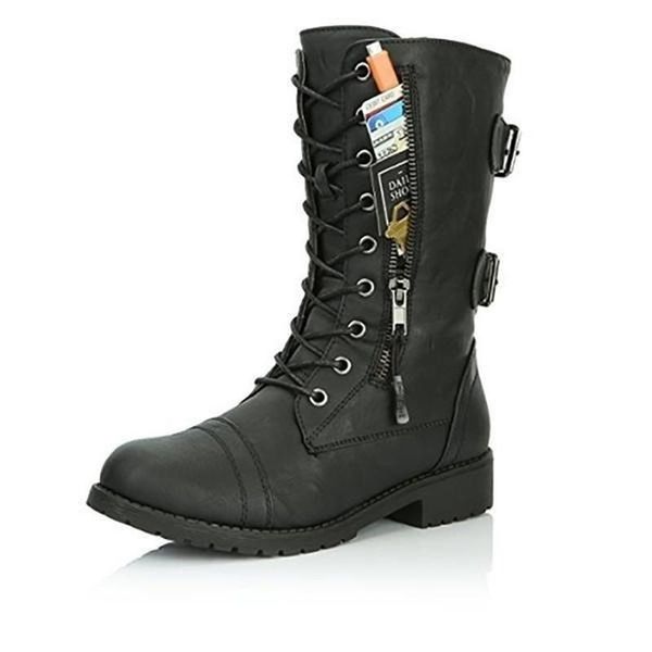 boots women's metal buckle mid-tube, Black
boots women's metal buckle mid-tube, Black