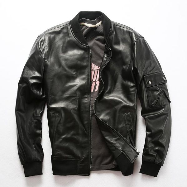 men's leather & faux al1937 avfly mens big size genuine sheep simple design slim jacket outerwear, Black
men's leather & faux al1937 avfly mens big size genuine sheep simple design slim jacket outerwear, Black