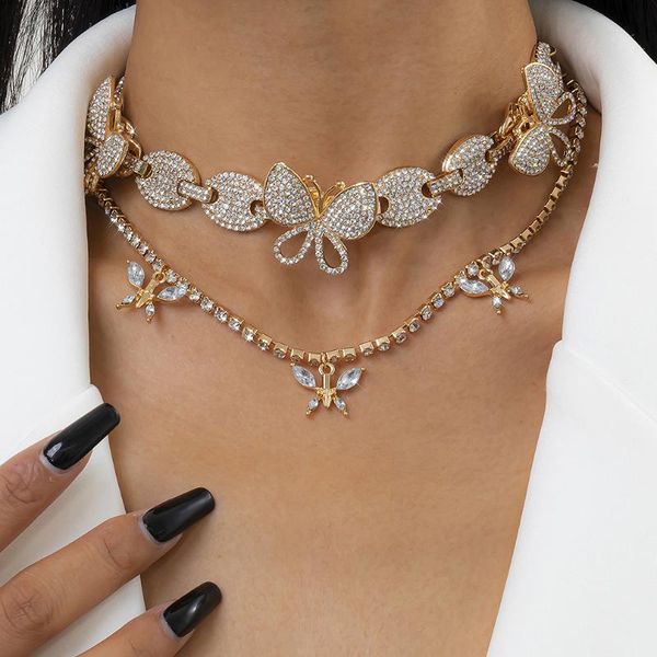 pendant necklaces temperament retro micro inlaid rhinestone butterfly lock double layer cuban necklace for female party gifts wholesale, Silver
pendant necklaces temperament retro micro inlaid rhinestone butterfly lock double layer cuban necklace for female party gifts wholesale, Silver