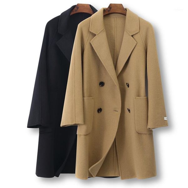women's wool & blends high-end hand-stitched ladies double-sided cashmere coat 2021 autumn and winter loose mid-length korean woolen ja, Black
women's wool & blends high-end hand-stitched ladies double-sided cashmere coat 2021 autumn and winter loose mid-length korean woolen ja, Black